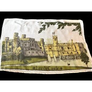 Leeds Castle Linen Tea Towel Vintage Souvenir England 17x26 Mid-Century